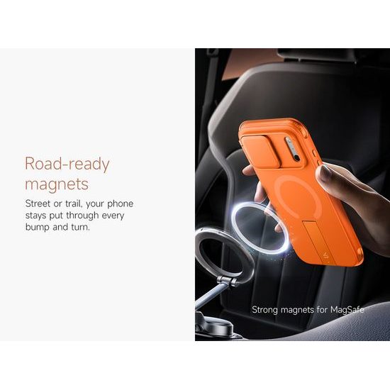 Husă Suritch AirBounce Bumper MagSafe cu Suport și Protecție Cameră, iPhone 17 Pro Max / 18 Pro Max, portocaliu