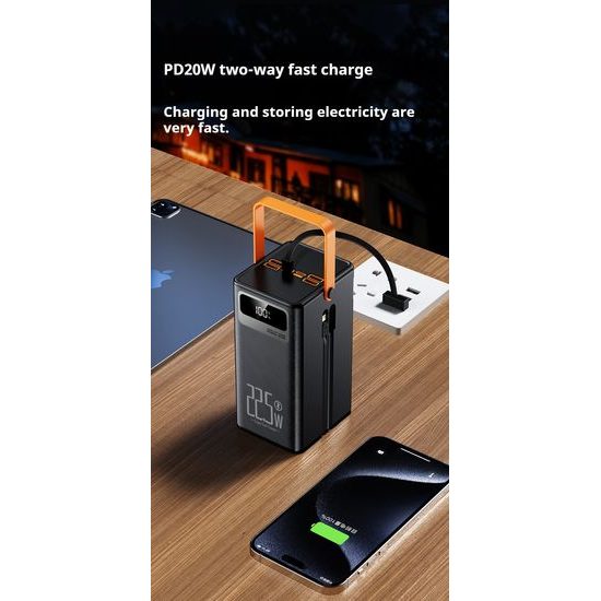 Power Bank 60.000 mAh, 22.5W PD, 4 USB + 2 καλώδια, LED φώτα, μαύρο