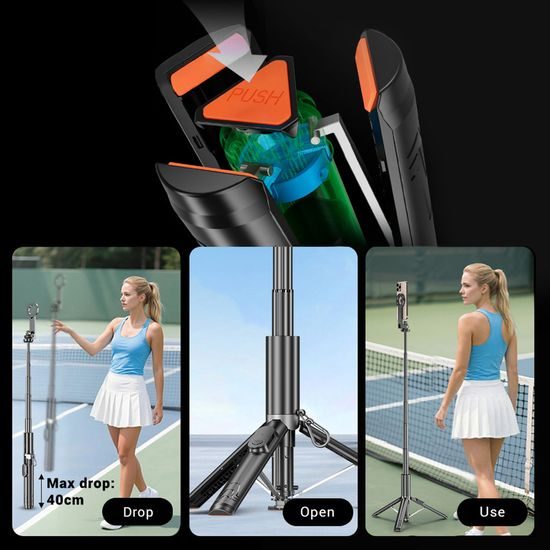 Blavec MagSafe Selfie Stick met Automatische Uitschuiving, Statief en Bluetooth Afstandsbediening - 160 cm - Zwart