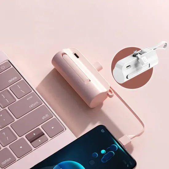 Powerbank PlugOn Lightning με καλώδιο USB-C, 5000 mAh, QC, μαύρο