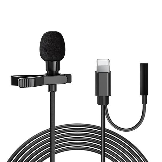 Techsuit Žičani reverni mikrofon WL1, Lightning, Jack ženski 3,5 mm, smanjenje buke, metalna kopča, crna
