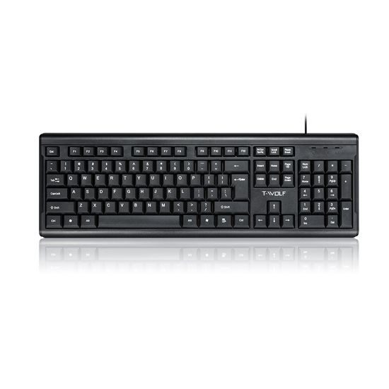 T-WOLF T15 Tastatur - Kabelgebundene Full-Size Tastatur - Leise - USB - EN/US Layout - Schwarz