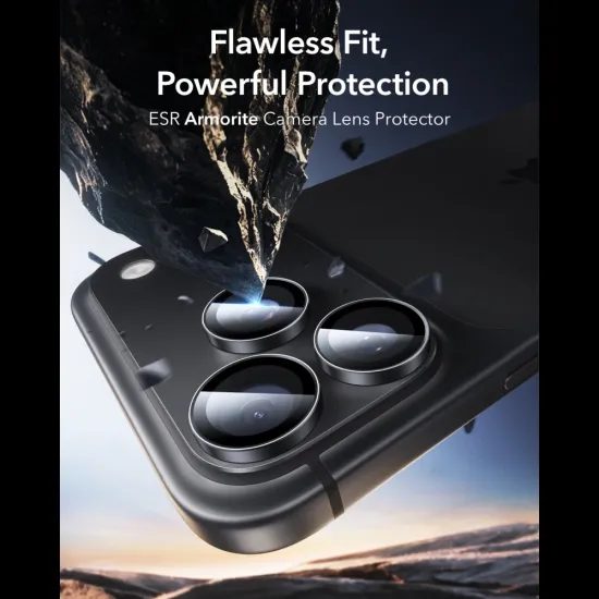 iPhone 18 Pro / 18 Pro Max kameros apsauginis stiklas – ESR Armorite grūdintas stiklas – juoda