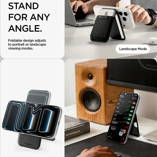 Spigen MagSafe Slim Fold Tripod S314-4 magnetiline kaardihoidja ja alus iPhone'ile kuni 12 kaardile – must