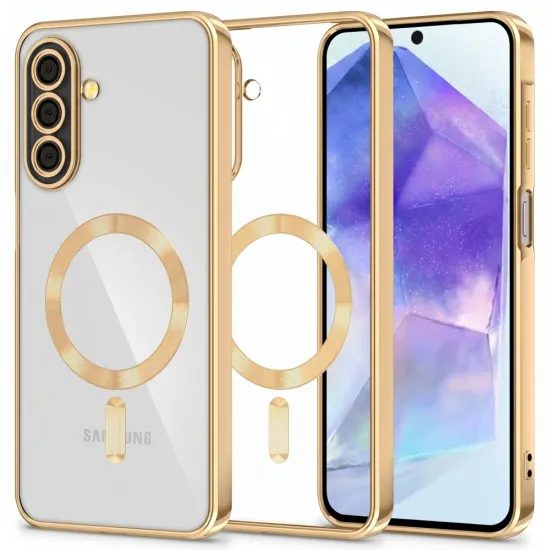 Tech-Protect MagFlex MagSafe Hülle für Samsung Galaxy A27 5G - Magnetische Schutzhülle mit transparenter Rückseite - Glänzend Gold
