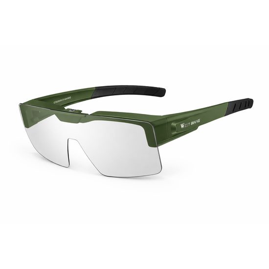 West Biking Photochromatische Fahrradbrille Flip-Up für Brillenträger - UV400 Schutz - Ultraleicht 30g - Grün