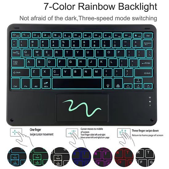 JP Μαγνητική θήκη με Bluetooth πληκτρολόγιο, touchpad, φωτισμό και βάση για stylus, Samsung Galaxy Tab A8, μαύρη