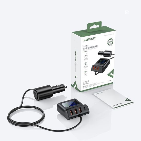 Acefast nabíječka do auta 90W USB-C / 3x USB / do zásuvky zapalovače, PPS, PD3.0, QC3.0, AFC, FCP, černá (B8 black)
