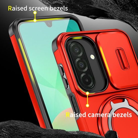 Camslide Stand Schutzhülle für Samsung Galaxy A27 - Integrierter Metallständer mit Kamera-Schiebeschutz - Rot