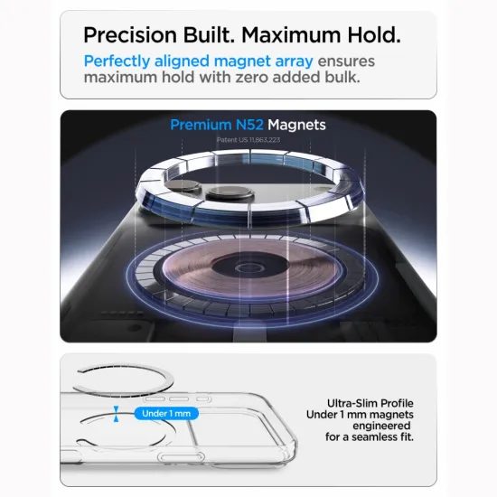 iPhone 17 Pro / 18 Pro dėklas – Spigen Liquid Crystal MagSafe skaidrus – balta