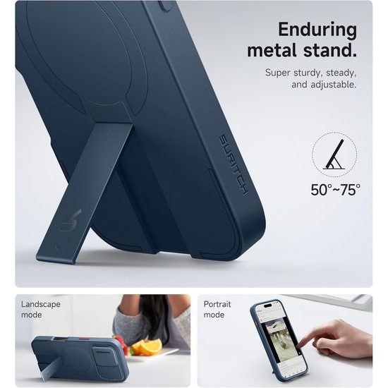Suritch MagSafe Kickstand Camprotector obal iPhone 16 Pro, modrý