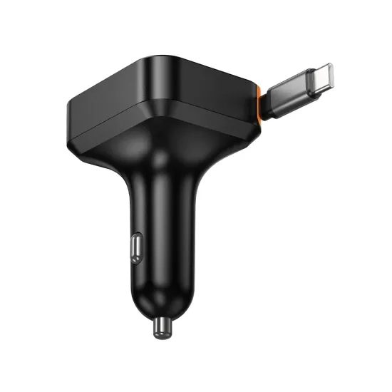 Hoco φορτιστής αυτοκινήτου με συρόμενο καλώδιο 2x USB-C + USB-A, QC, PD, 65W, μαύρο