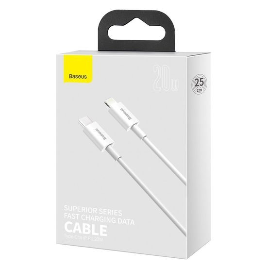 Cablu Baseus Superior USB-C - Lightning, 0,25 m, alb (CATLYS-02)