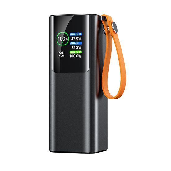 Aluminium Powerbanka pro nabíjení notebooků, 20 000 mAh, 100W, PD 3.0 s integrovaným výsuvným USB-C kabelem, černá
