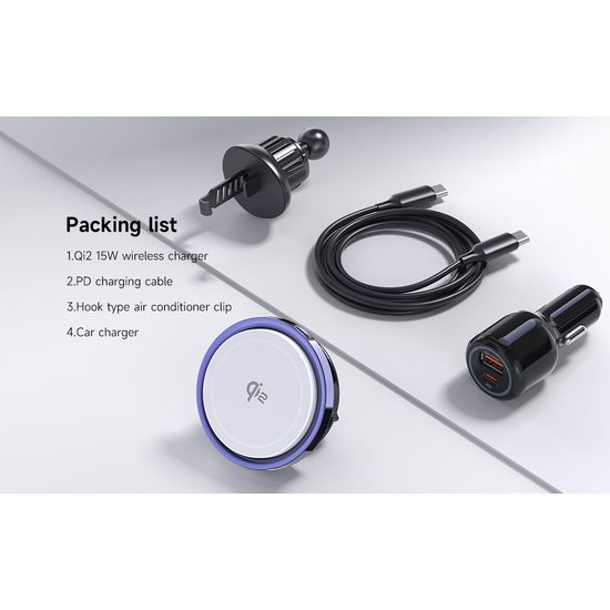 Ψύκτρα MagSafe Qi2 ασύρματης φόρτισης για αεραγωγούς αυτοκινήτου, με προαιρετικό RGB φωτισμό, 15W, κυκλική, λευκή