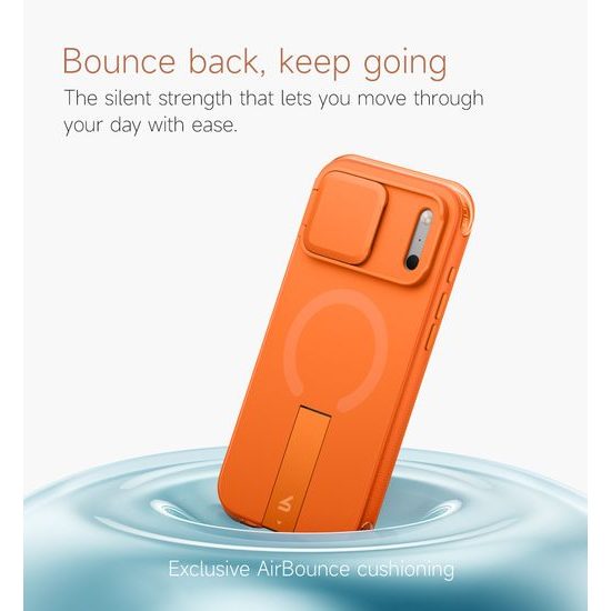 Husă Suritch AirBounce Bumper MagSafe cu Suport și Protecție Cameră, iPhone 17 Pro Max / 18 Pro Max, portocaliu