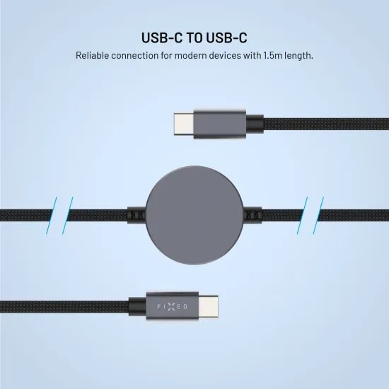 Fonott kábel FIXED Power Watch Cable USB-C - USB-C töltővel Apple / Samsung Watch-hoz, PD 60W, 1,5 m, szürke