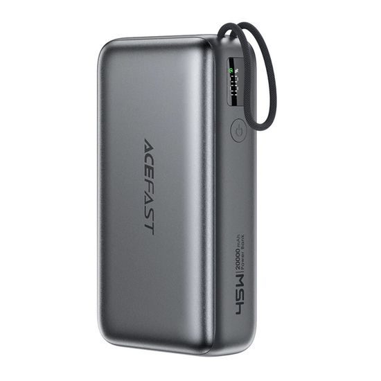 Acefast Powerbank (M34) 20.000 mAh - met Uitschuifbare USB-C Kabel - PD45W Snelladen - Grijs