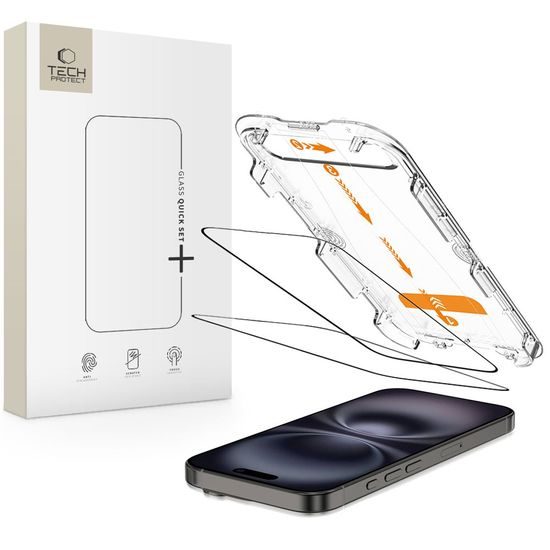 Tech-Protect Προστατευτικό Γυαλί Οθόνης Quick Set+, iPhone 15 / 16, Μαύρο, 2 τεμάχια