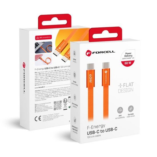 Cablu Forcell F-Energy USB-C - USB-C, QC4.0, PD, 3 A, 60 W, 1,2 m, portocaliu