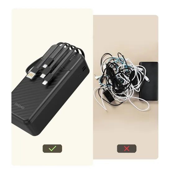 Dudao K11 Max power bank με ενσωματωμένα καλώδια, 30000mAh, μαύρο