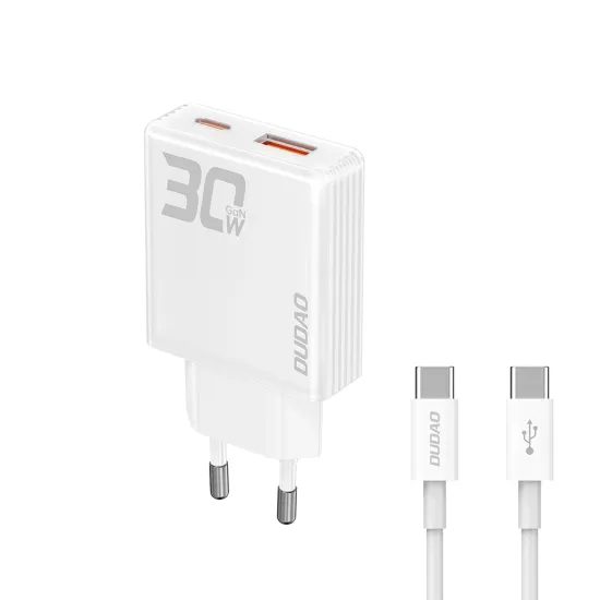Dudao GaN Oplader 30W USB / USB-C + USB-C Kabel - A30EUT - Wit
