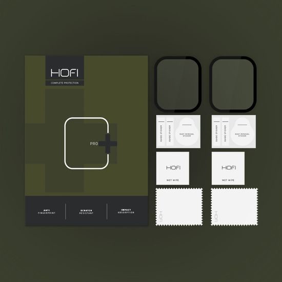 Hofi Pro+ Zaščitno kaljeno steklo, Apple Watch 7 / 8 / 9 (45 mm), črno, 2 kosa