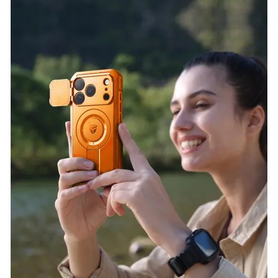 Dexnor MagSafe Hoesje iPhone 17 Pro Max - 360° Kickstand - met Camera Cover - Oranje