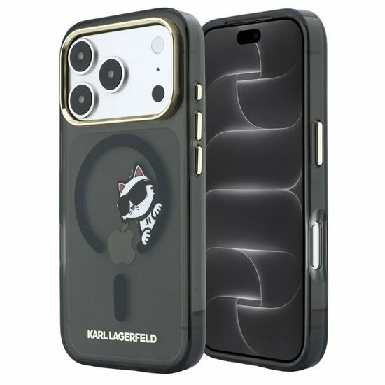 Karl Lagerfeld IML Peekaboo Print Case für iPhone 17 Pro / 18 Pro - MagSafe kompatibel mit Metallrahmen - Schwarz