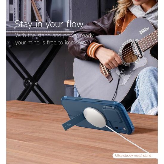 Husă Suritch AirBounce Bumper MagSafe cu Suport și Protecție Cameră, iPhone 17 Pro Max / 18 Pro Max, albastru deschis
