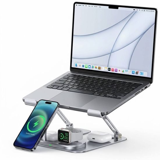 Premium aluminijski stalak za laptop s bežičnim punjenjem 4u1
