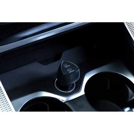 Forcell Carbon Adaptér do auta, 2x USB-C 3.0 PD20W, CC50-2C, černý