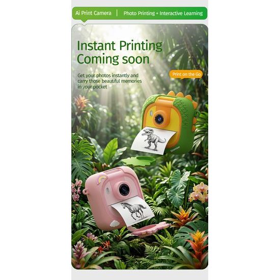 Digitalt børnekamera med termisk printer og AI-funktioner - Lyserødt
