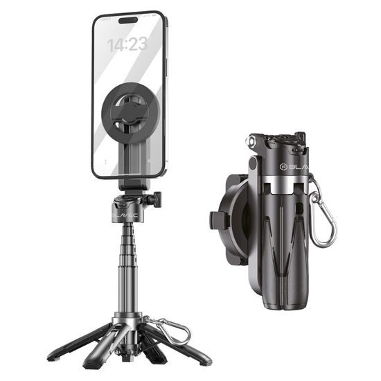 Blavec MagSafe Selfie Stick mit Stativ, Bluetooth Fernbedienung und Halterung - 41 cm - Schwarz