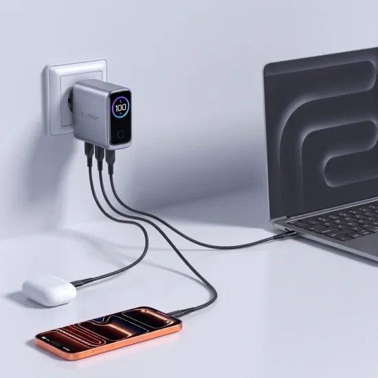 Tech-Protect Powervision NC100W-GAN 3portová nabíjačka, PD 100 W / QC 3.0, sivá