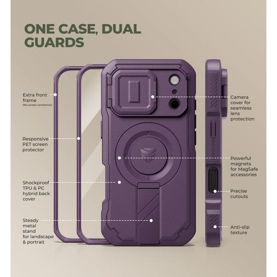 Dexnor MagSafe Case für iPhone 17 Pro / 18 Pro - 360° Kickstand mit Kameraschutz - Lila
