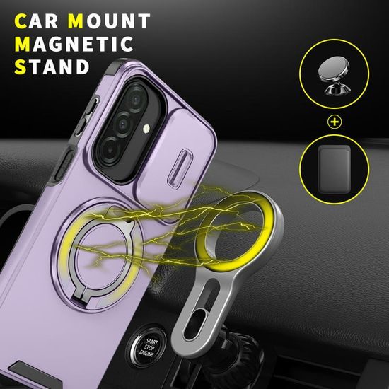 Camslide Stand Schutzhülle für Samsung Galaxy A27 - Integrierter Metallständer mit 360° Drehung - Kamera-Schiebeschutz - Lila
