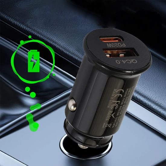 Techsuit nabíjačka do auta (C4), USB + USB-C, čierna