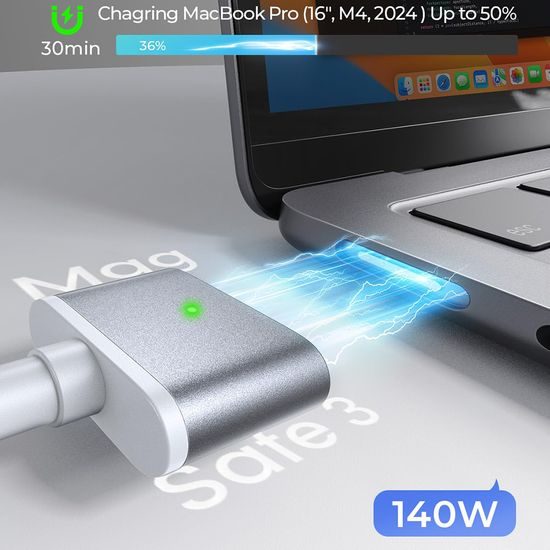 Lisen Καλώδιο Δεδομένων USB-C - MagSafe 3 για MacBook, 140 W, 2 m, ασημί
