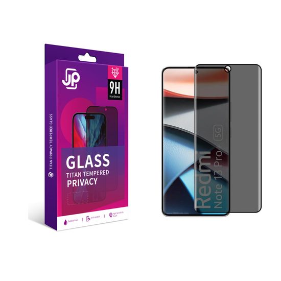 Xiaomi Redmi Note 15 Pro Plus 5G aizsargstikls – JP Titan Privacy ekstra izturīgs privātuma aizsargstikls – melns