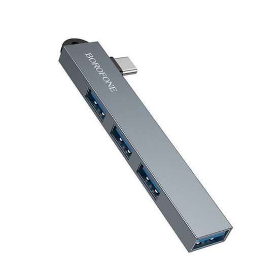 Borofone Hub 4in1 (FH1A) USB-C auf 3x USB 2.0 / USB 3.0 - Kompakter USB-C Adapter für Laptop und Notebook - Grau