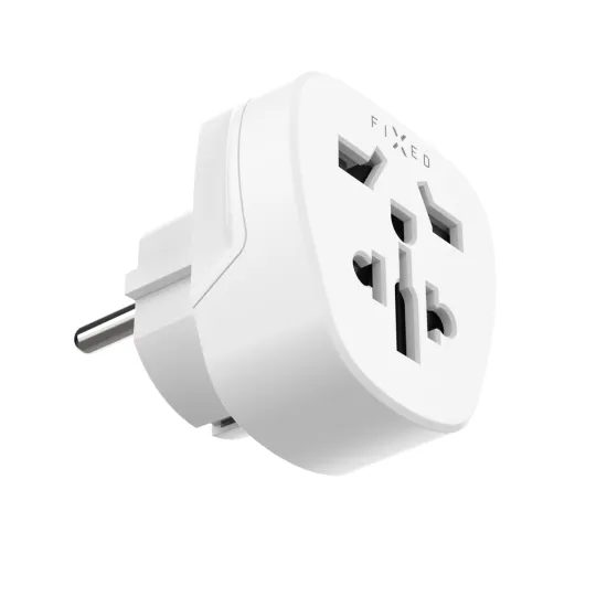 Adattatore da viaggio FIXED EU Adapter 2 per dispositivi UK / US / AUS a prese EU, bianco