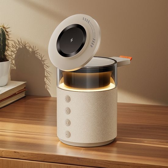 5v1 MagSafe nabíječka s reproduktorem a skládacím designem pro iOS a Android, černá