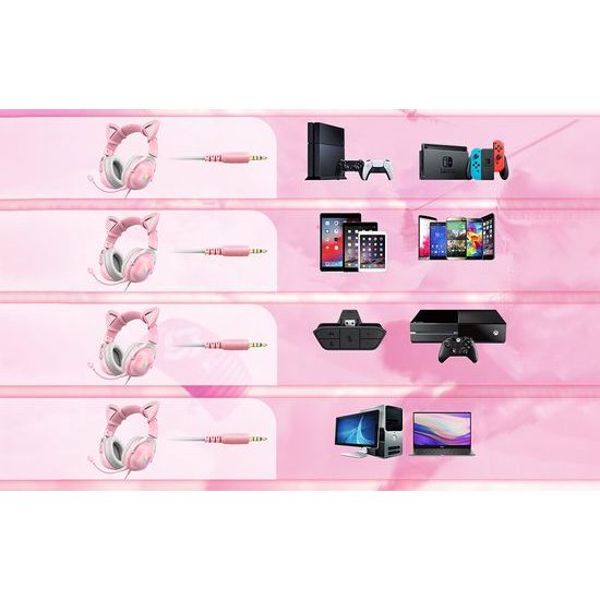 Onikuma X11 Herné slúchadlá RGB, ružová