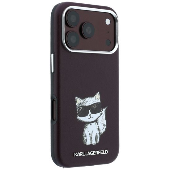 Karl Lagerfeld Smooth Leather Choupette Sketch MagSafe ümbris iPhone 17 Pro / 18 Pro – burgundia