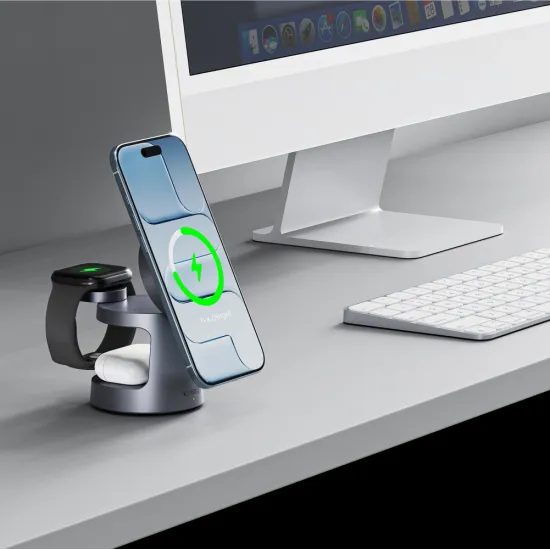 Tech-Protect QI2.2-25W-A48 ασύρματος φορτιστής MagSafe 3 σε 1, σκούρο γκρι