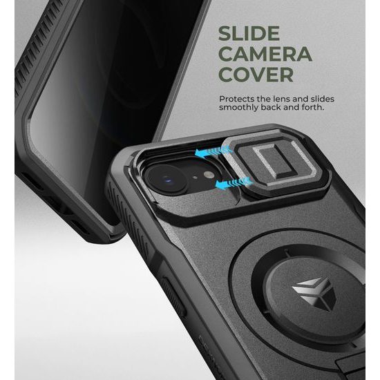 Dexnor Privacy MagSafe állvánnyal és kameravédelemmel tok iPhone 16e / 17e, fekete