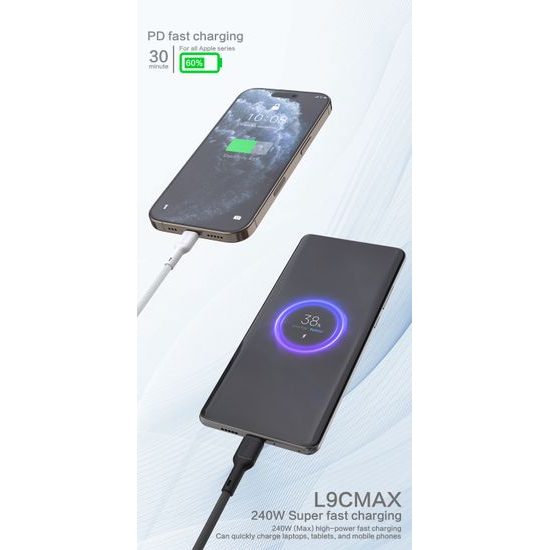 Dudao L9C Max kabel USB-C - USB-C, 240W PD, 2m, črn