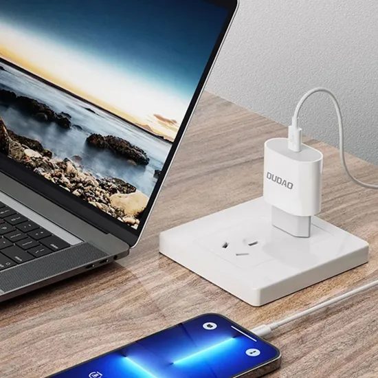 Dudao A14EU φορτιστής USB-C, PD 20W + καλώδιο USB-C - USB-C, λευκό