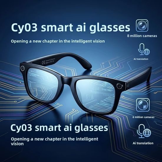 Интелигентни AI очила CY03 с 8Mpx камера, Full HD видео, Bluetooth 5.3 и гласов асистент, черни